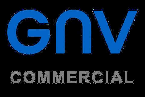 GNV Commercial logo with blue uppercase letters and gray text on black background