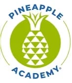 Pineapple Academy logo featuring a green pineapple with geometric triangular pattern inside a circular badge
