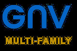 GNV Multi-Family logo with blue text above gold text on black background
