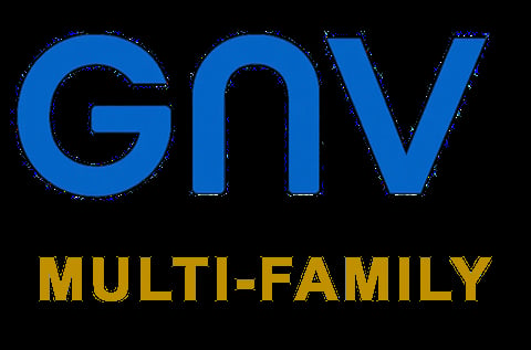 GNV Multi-Family logo with blue text above gold text on black background