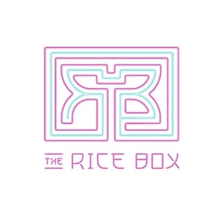 The Rice Box logo featuring a geometric maze-like design in pink and cyan with underlined text below