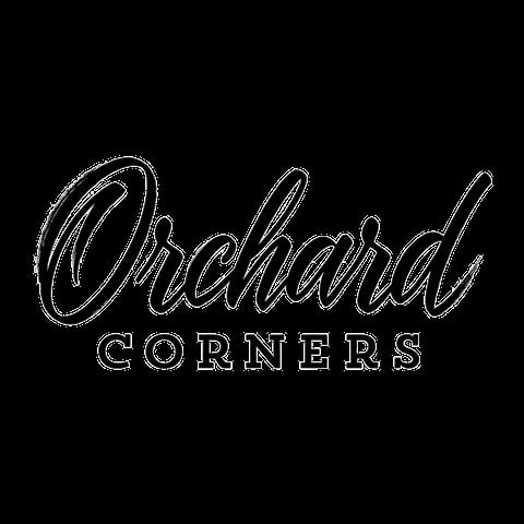 Orchard Corners logo with stylized script text on black background