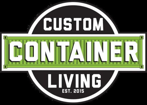 Custom Container Living logo with green container design and EST. 2015 on black circular background