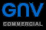GNV Commercial logo with blue letters and gray text on black background