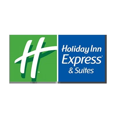 Holiday Inn Express and Suites logo with stylized white H on green and blue background