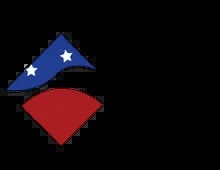 Abstract American flag design with blue section containing white stars over red diamond shape on black background